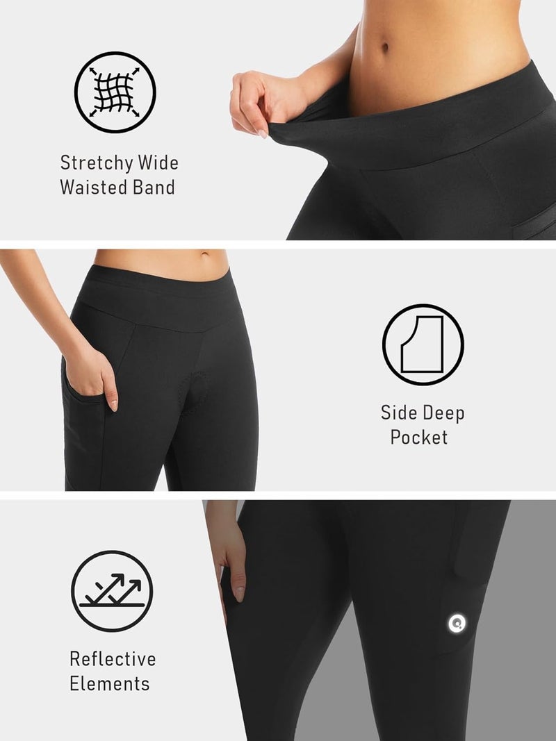 qualidyne Women's Cycling Pants 4D Padded, Compression Bike Tights with Side Pockets, UPF 50+ Sun Protection, Quick Dry - Image 3